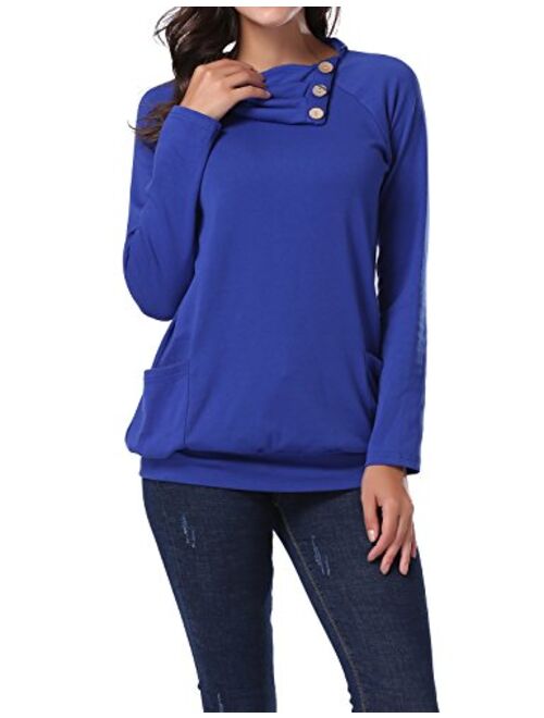 Miusey Womens Raglan Long Sleeve Cowl Neck Pullover Casual Tunic Sweatshirts with Pockets