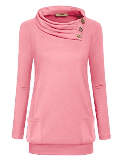 Miusey Womens Raglan Long Sleeve Cowl Neck Pullover Casual Tunic Sweatshirts with Pockets