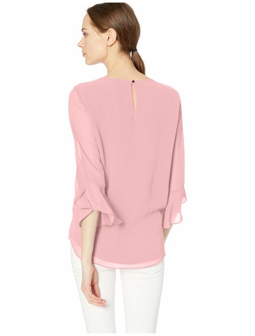 Calvin Klein Women's Chiffon Ruffle Sleeve Blouse