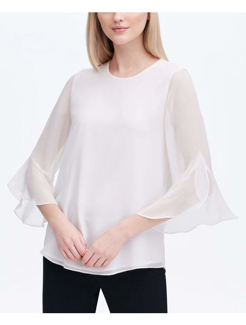 Calvin Klein Women's Chiffon Ruffle Sleeve Blouse