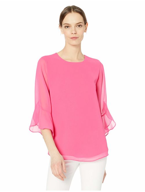 Calvin Klein Women's Chiffon Ruffle Sleeve Blouse