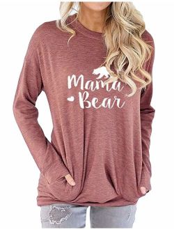 Nlife Women Mama Bear Shirt for Women Long Sleeves Loose Fit Casual Pullover Pocket