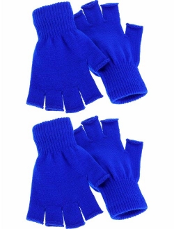 Satinior 2 Pair Unisex Half Finger Gloves Winter Stretchy Knit Fingerless Gloves in Common Size