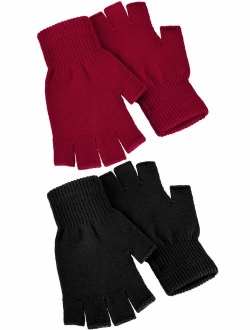 Satinior 2 Pair Unisex Half Finger Gloves Winter Stretchy Knit Fingerless Gloves in Common Size