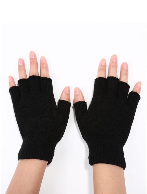 Satinior 2 Pair Unisex Half Finger Gloves Winter Stretchy Knit Fingerless Gloves in Common Size