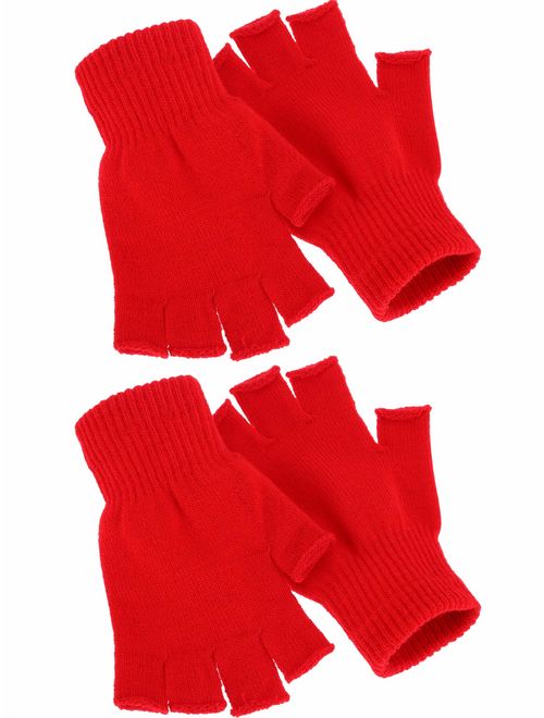 Satinior 2 Pair Unisex Half Finger Gloves Winter Stretchy Knit Fingerless Gloves in Common Size