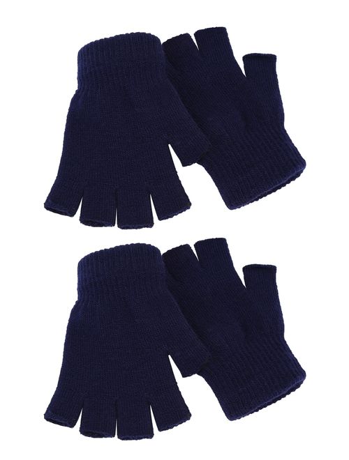 Satinior 2 Pair Unisex Half Finger Gloves Winter Stretchy Knit Fingerless Gloves in Common Size