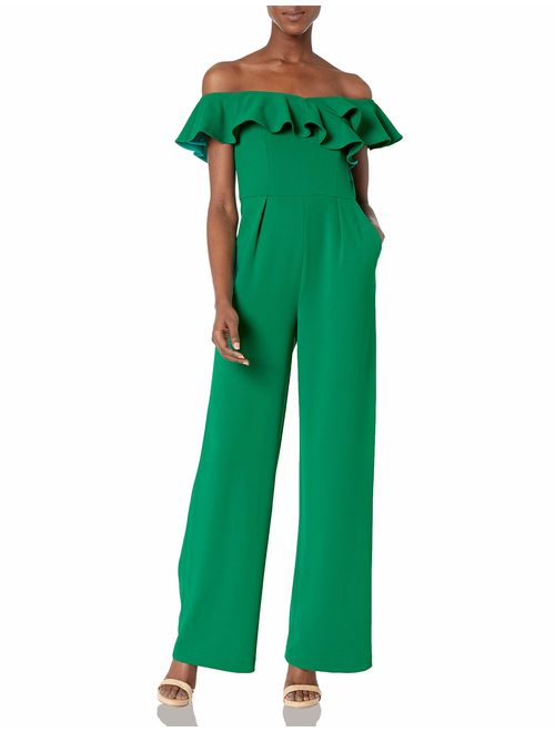 Calvin Klein Women's Off-The-Shoulder Jumpsuit with Ruffle Sleeves