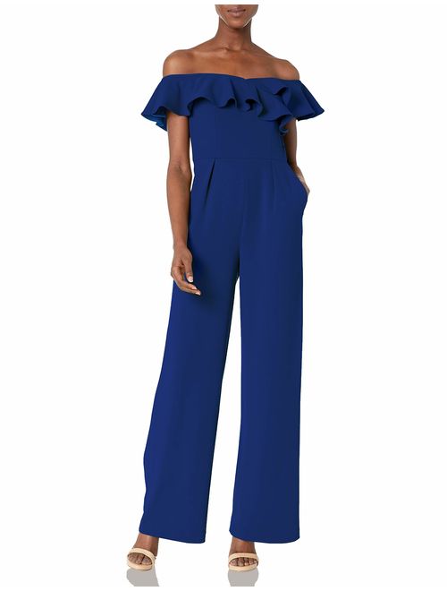 Calvin Klein Women's Off-The-Shoulder Jumpsuit with Ruffle Sleeves