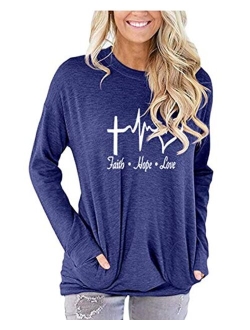 ZILIN Women's Casual Letter Print Crewneck T-Shirt Long Sleeve Tunic Tops Sweatshirt with Pockets