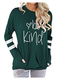 ZILIN Women's Casual Letter Print Crewneck T-Shirt Long Sleeve Tunic Tops Sweatshirt with Pockets