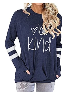 ZILIN Women's Casual Letter Print Crewneck T-Shirt Long Sleeve Tunic Tops Sweatshirt with Pockets