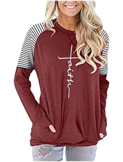 ZILIN Women's Casual Letter Print Crewneck T-Shirt Long Sleeve Tunic Tops Sweatshirt with Pockets