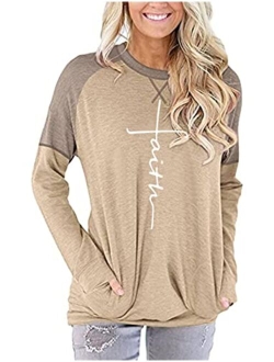 ZILIN Women's Casual Letter Print Crewneck T-Shirt Long Sleeve Tunic Tops Sweatshirt with Pockets