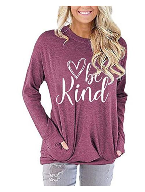 ZILIN Women's Casual Letter Print Crewneck T-Shirt Long Sleeve Tunic Tops Sweatshirt with Pockets