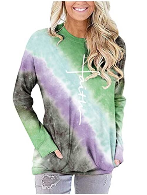 ZILIN Women's Casual Letter Print Crewneck T-Shirt Long Sleeve Tunic Tops Sweatshirt with Pockets