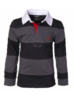 Sportoli Boys 100% Cotton Wide Striped Long Sleeve Polo Rugby Shirt