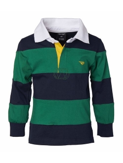 Sportoli Boys 100% Cotton Wide Striped Long Sleeve Polo Rugby Shirt