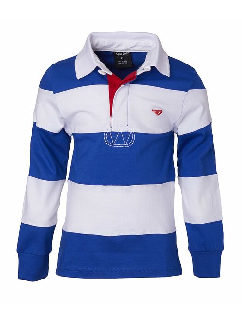 Sportoli Boys 100% Cotton Wide Striped Long Sleeve Polo Rugby Shirt