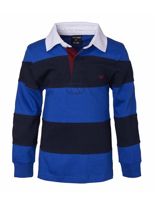 Sportoli Boys 100% Cotton Wide Striped Long Sleeve Polo Rugby Shirt