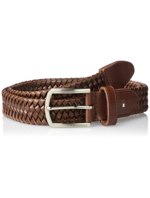 Tommy Hilfiger Leather Braided Belt - Casual for Mens Jeans with Solid Strap Single Prong Buckle