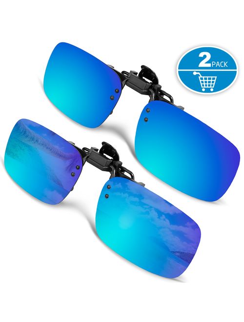 Splaks Clip-on Sunglasses, Unisex Polarized Frameless Rectangle Lens Flip Up Clip on Prescription Sunglasses Eyeglass, 2-Piece Clip on Glasses