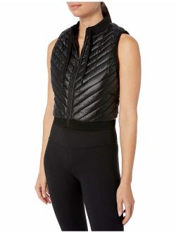 Women's Cropped Diagnol Quilt Vest with Sweater Rib Trim