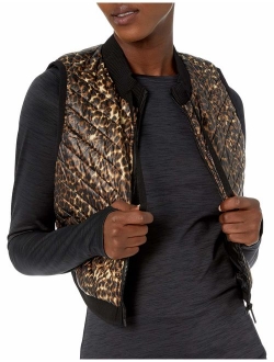 Women's Cropped Diagnol Quilt Vest with Sweater Rib Trim