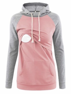 Liu & Qu Womens Nursing Hoodie Long Sleeves Sweatshirt Breastfeeding Layered Top Pocket Casual Clothes