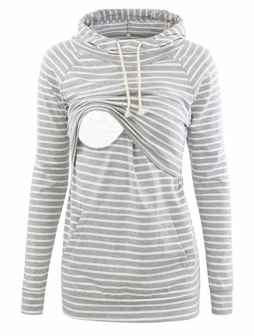 Liu & Qu Womens Nursing Hoodie Long Sleeves Sweatshirt Breastfeeding Layered Top Pocket Casual Clothes