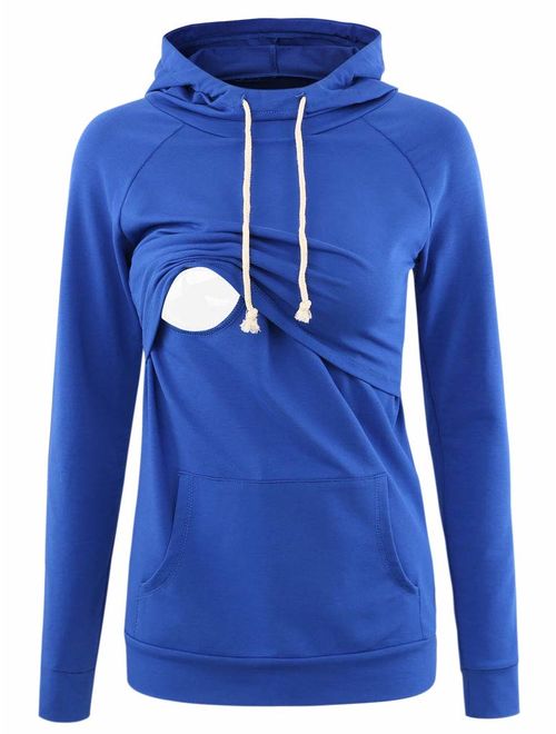 Liu & Qu Womens Nursing Hoodie Long Sleeves Sweatshirt Breastfeeding Layered Top Pocket Casual Clothes