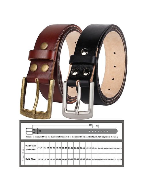 NPET Mens Replacement Leather Belt Strap with Snaps Genuine Full Grain Leather Belt 1.5" Wide