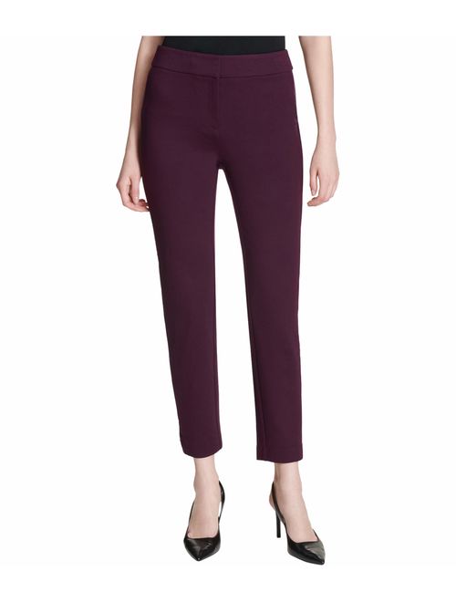 Calvin Klein Womens Faux Leather Trim High Rise Ankle Pants