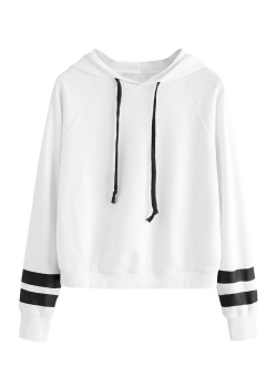 Sweatshirt Pullover Fleece Drop Shoulder Striped Hoodie