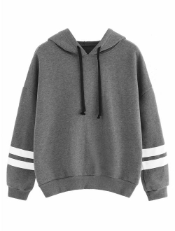 Sweatshirt Pullover Fleece Drop Shoulder Striped Hoodie