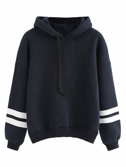 Sweatshirt Pullover Fleece Drop Shoulder Striped Hoodie