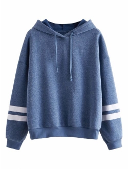 Sweatshirt Pullover Fleece Drop Shoulder Striped Hoodie