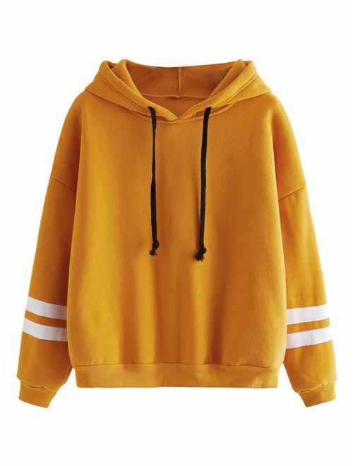 SweatyRocks Sweatshirt Pullover Fleece Drop Shoulder Striped Hoodie