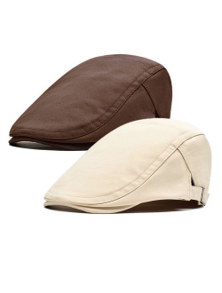 2 Pack Men's Cotton Flat Cap Ivy Gatsby Newsboy Hunting Hat