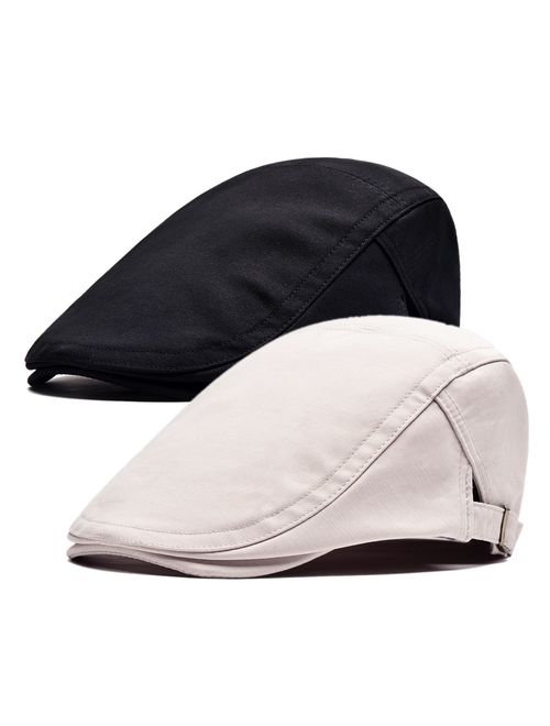 2 Pack Men's Cotton Flat Cap Ivy Gatsby Newsboy Hunting Hat