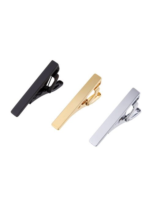 AnotherKiss Men's Skinny Tie Clip Set with Gold Silver Black 3 Tone, 1.5 Inches