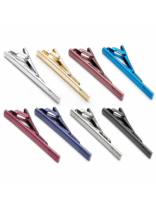 Zysta 8PCS Set Multiple Colors Fashion Mens Luxury Mini Tie Clips Polished Elegant Skinny Necktie Bar Pinch Tack Formal Dress Stainless Steel Durable