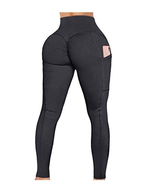 A AGROSTE Women's Yoga Pants High Waist Scrunch Ruched Butt Lifting Workout Leggings Sport Fitness Gym Push Up Tights