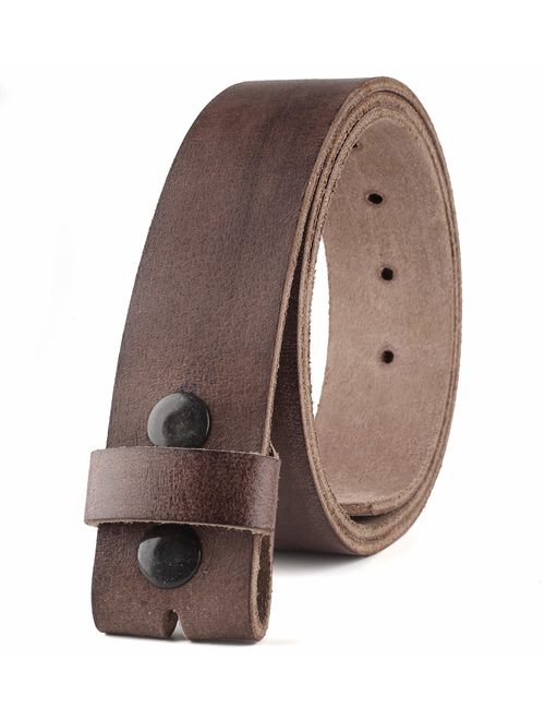 Belt for buckle men Snap on Strap top Grain One Piece Leather no buckle, Made in USA,