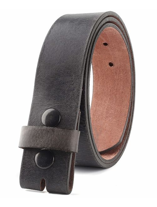 Belt for buckle men Snap on Strap top Grain One Piece Leather no buckle, Made in USA,