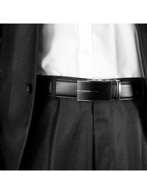 JINIU Men's Leather Belt Automatic Buckle 35mm Ratchet Dress Black Belts Boxed