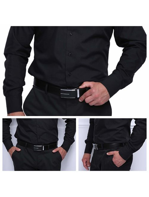 JINIU Men's Leather Belt Automatic Buckle 35mm Ratchet Dress Black Belts Boxed