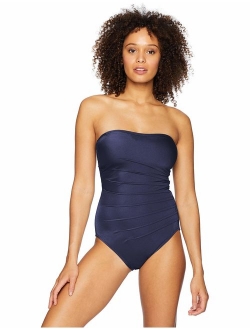 Women's Solid Sweetheart Starburst Bandeau One Piece Swimsuit