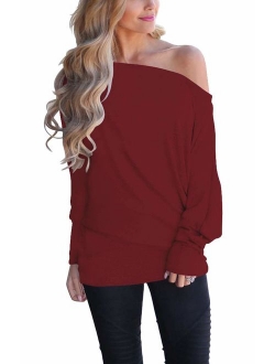 LACOZY Women's Off Shoulder Long Sleeve Oversized Pullover Sweater Knit Jumper Loose Tunic Tops