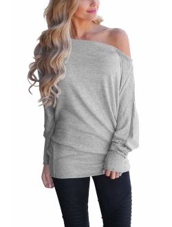 LACOZY Women's Off Shoulder Long Sleeve Oversized Pullover Sweater Knit Jumper Loose Tunic Tops